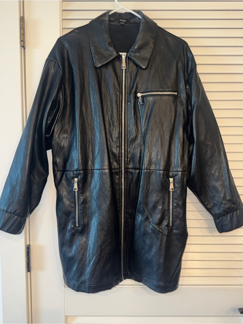 Express Leather Zip-Front Jacket cinch waist - Black